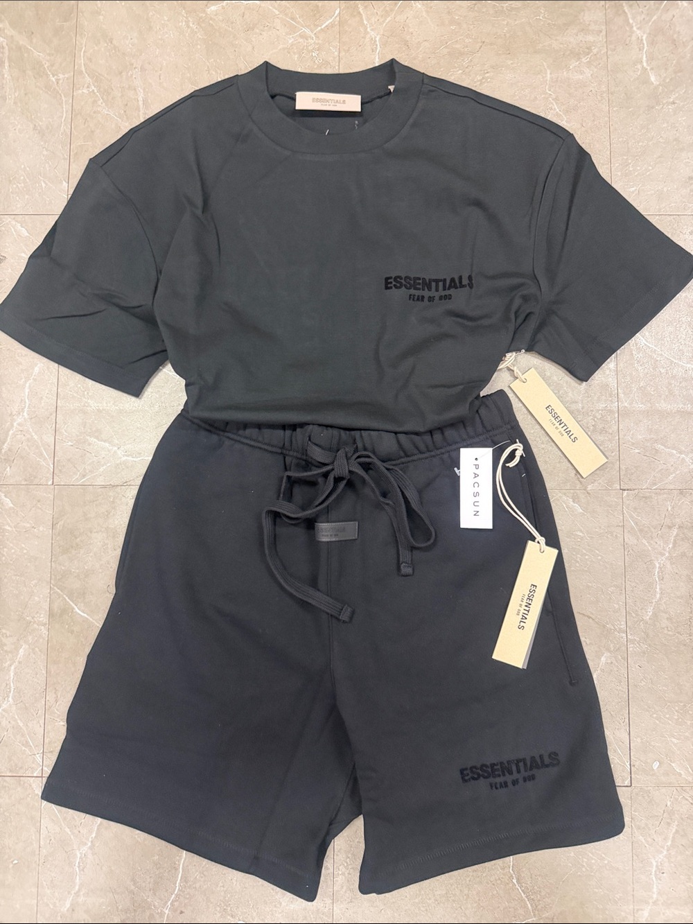 Essentials Black Logo Tee and Drawstring Shorts Set